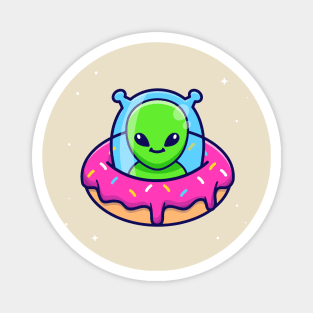 Cute Alien Riding Doughnut Ufo Cartoon Magnet